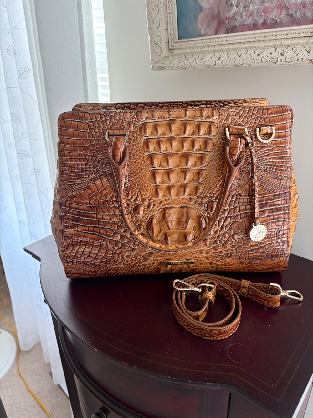 Brahmin Cognac Croc-Embossed Leather Satchel